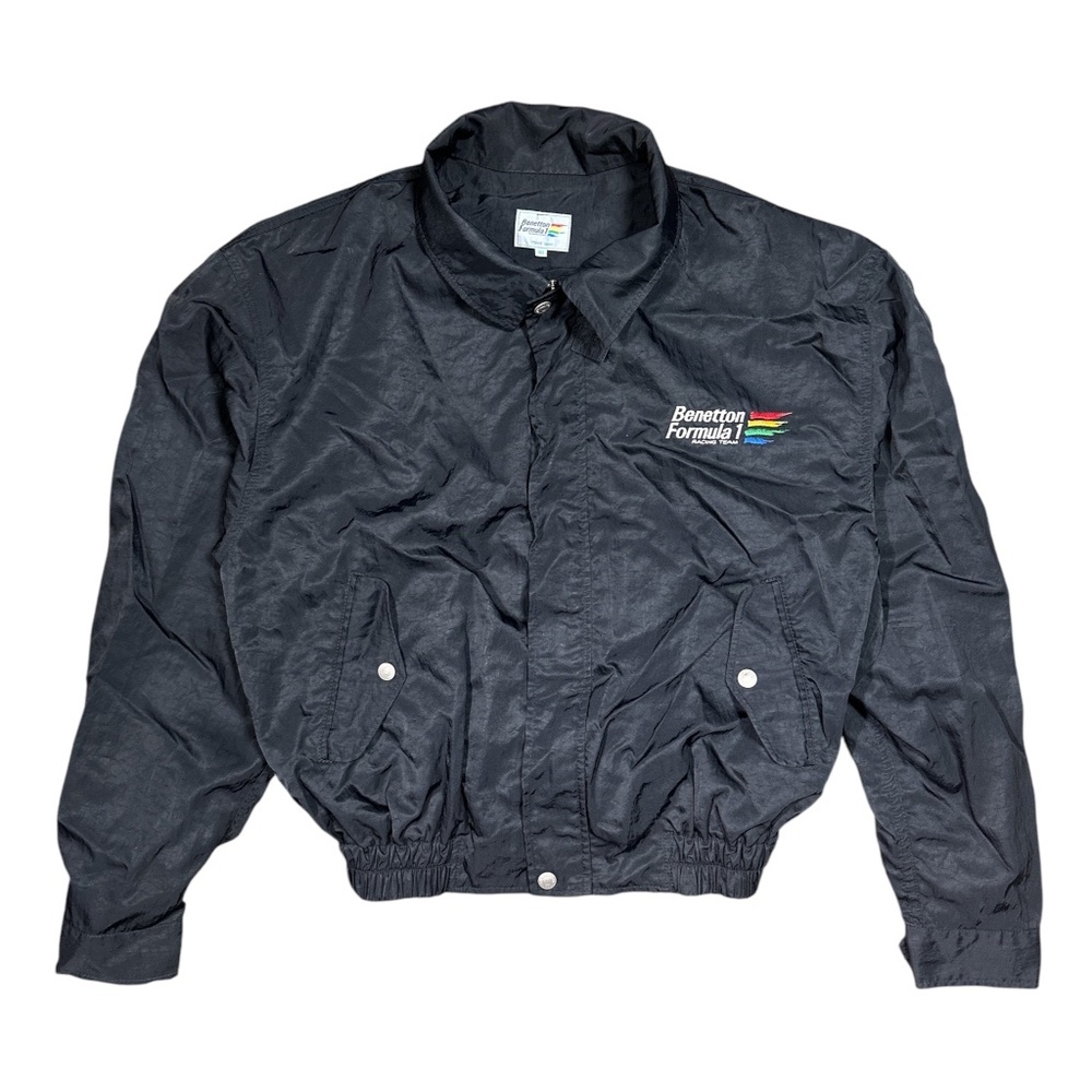 Vintage 90s Benetton Formula 1 F1 Racing Team Black Windbreaker Jacket Mens 48 M